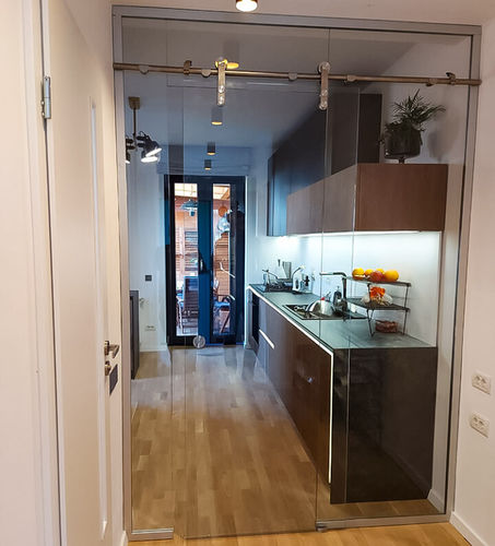 Tür für Innenbereich - Transparent Design SRL - Glas / Schiebe / modern