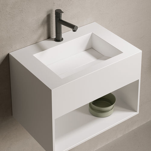 Wand-Waschbecken - ARIEL MIDDEL - ZENON SMART SOLID SURFACE - Mineralwerkstoff / antibakteriell / mit Ablage