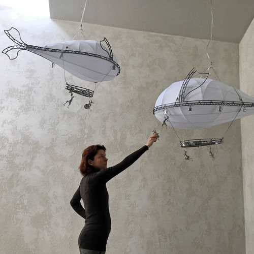Deckenleuchte / originelles Design - LIGHT WHALE - ARTBUZ creative workshop - oval / Aluminium / Stahl