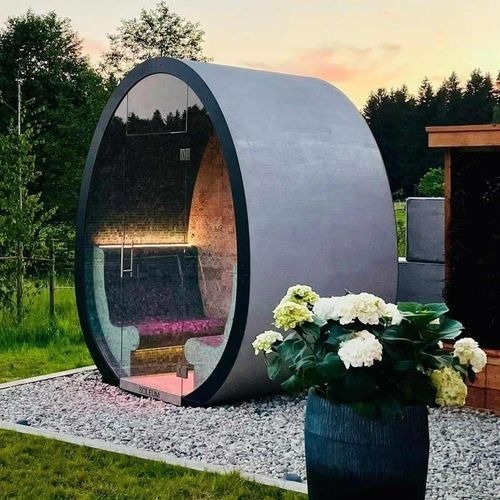 Dampfbad für Außenbereich - SEA CLIMATE CABIN EGG - SOLEUM GmbH - mit integrierter Dusche / mit Salz für Halotherapie / gefliest