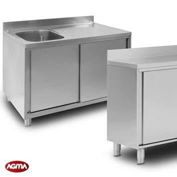 Edelstahl-Spülbeckenunterschrank - AGMA ARREDO INOX PROFESSIONALE SRL A SOCIO UNICO - auf Füßen / für Profiküchen / für professionellen Einsatz