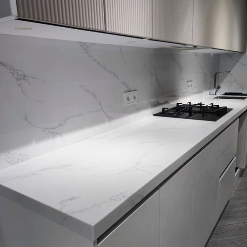 Mineralwerkstoff-Arbeitsplatte - CALACATTA HW6801 - Kaiping Fuliya Industrial Co., Ltd. - für Küche / für Badezimmer / weiß