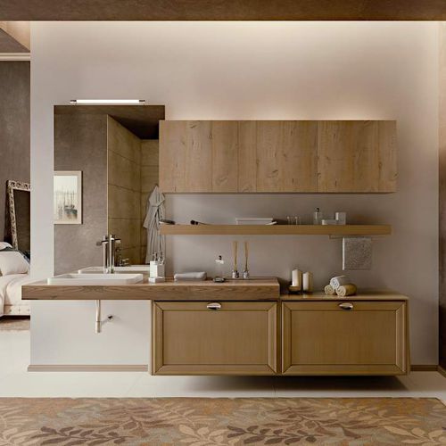 Doppelter Waschtisch-Unterschrank - Taormina New Classic - ARCARI ARREDAMENTI - wandmontiert / freistehend / Eiche
