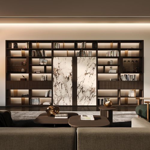 Moderne Wohnwand - Solferino  - ARCARI ARREDAMENTI - Holz / Glas / mit Regal