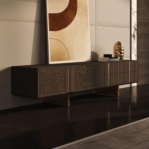 Modernes Sideboard - Solferino  - ARCARI ARREDAMENTI - Nussbaum / Metall / genarbtes Rindleder