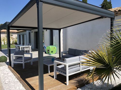Selbsttragende Pergola - USINE-ONLINE - extrudiertes Aluminium / mit Stoffüberdachung / maßgefertigt