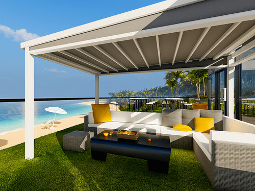 Selbsttragende Pergola - S-LUXE  - USINE-ONLINE - extrudiertes Aluminium / mit Stoffüberdachung / Faltdach
