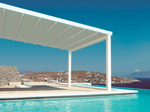 Angebaute Pergola - S-LUXE  - USINE-ONLINE - extrudiertes Aluminium / mit Stoffüberdachung / maßgefertigt