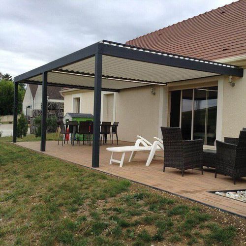 Angebaute Pergola - USINE-ONLINE - extrudiertes Aluminium / mit orientierbaren Lamellen / maßgefertigt