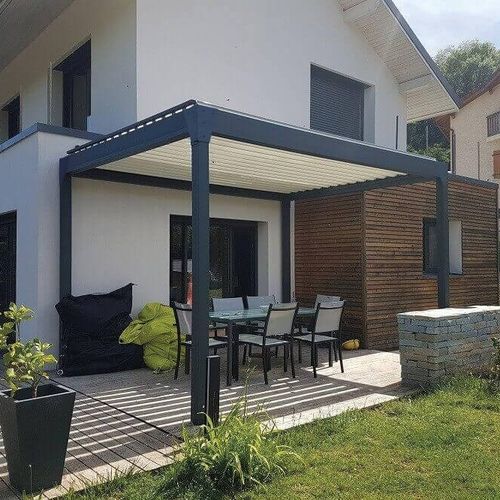 Selbsttragende Pergola - L1 - USINE-ONLINE - extrudiertes Aluminium / mit orientierbaren Lamellen / mit Sonnenschutzlamellen