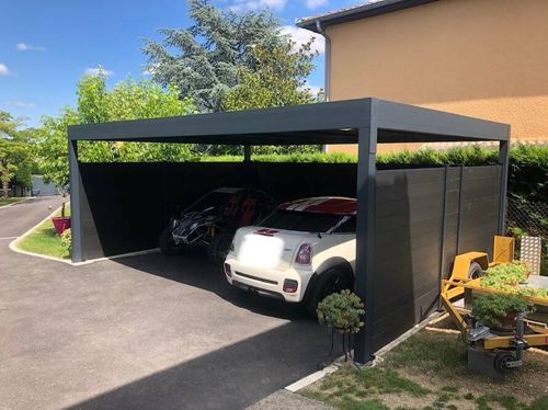 Maßgefertigter Carport - H3 - USINE-ONLINE - mit integrierter Beleuchtung / mit Dach aus Sandwichpaneelen / mit Solarpaneel