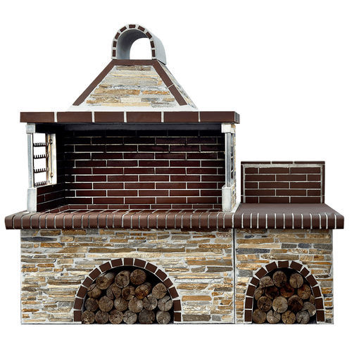 Holz-Gartengrill - 4400 - Sxistolithos - festinstalliert / Metall / Naturstein
