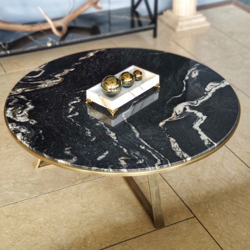 Moderner Couchtisch - BELVEDERE - PASIFIK GRANIT - Quarzit / Gestell aus Metall / rund