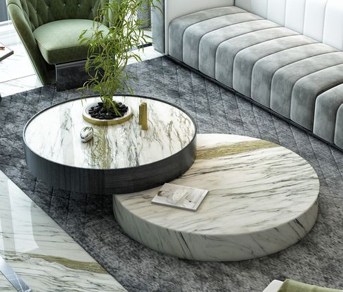 Moderner Satztisch - CALACATTA VERDE - PASIFIK GRANIT - Marmor / Gestell aus Marmor / rund