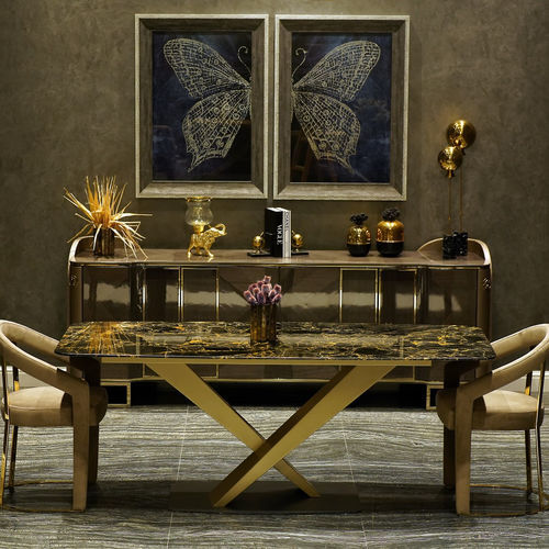 Moderner Esstisch - PORTORO GOLD - PASIFIK GRANIT - Marmor / Gestell aus Metall / rechteckig