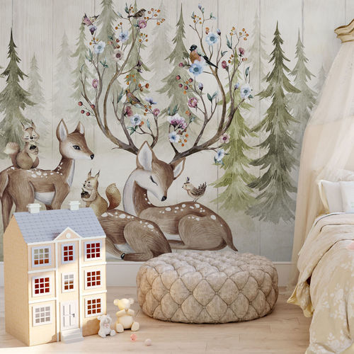 Moderne Tapete - DEER IN THE FOREST - rimura Srl - Glasfaser / Polyester / Vinyl