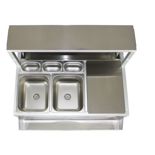Edelstahl-Spülbeckenunterschrank - Omega Station srl - auf Füßen / für Bar