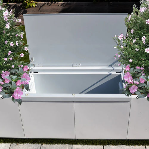 Bank mit Stauraum - DOMINO Srl - modern / galvanisiertem Stahl / ohne Rückenlehne