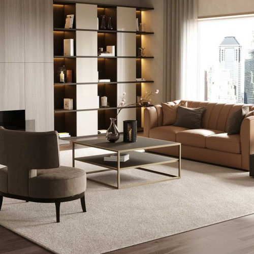 Moderner Couchtisch - Bridge - Stylish Club - Holzfurnier / Gestell aus Messing / quadratisch
