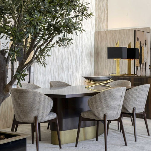 Moderner Esstisch - Elea - Stylish Club - Holzfurnier / Gestell aus Bronze / rechteckig