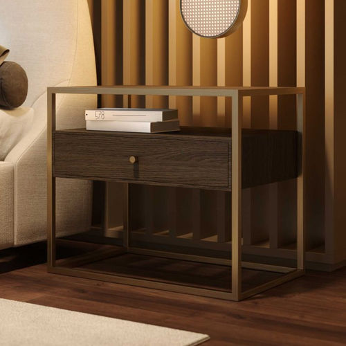 Moderner Nachttisch - Bridge - Stylish Club - Holzfurnier / Gestell aus Bronze / rechteckig