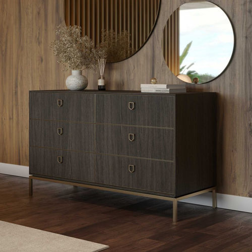 Moderne Kommode - Cocktail - Stylish Club - Holzfurnier / Messing / rechteckig