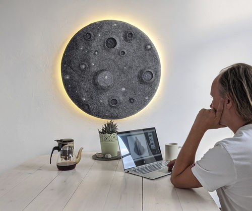 Wandmontierte Akustikplatte - LUNA - Katsu Stones - Wolle / rund / grau
