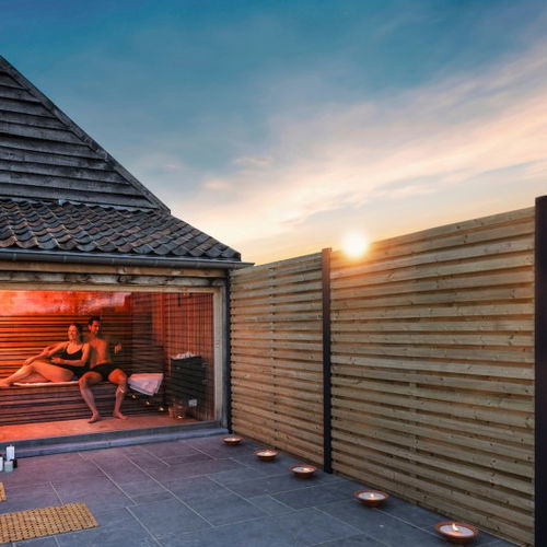 Plattenzaun - Premium - GARDENODE - für Wohnhaus / Holz / rechteckig