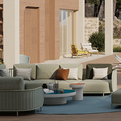 Modernes Sofa - OVA1 - Yaaz - für Außenbereich / Stoff / mit Armlehnen