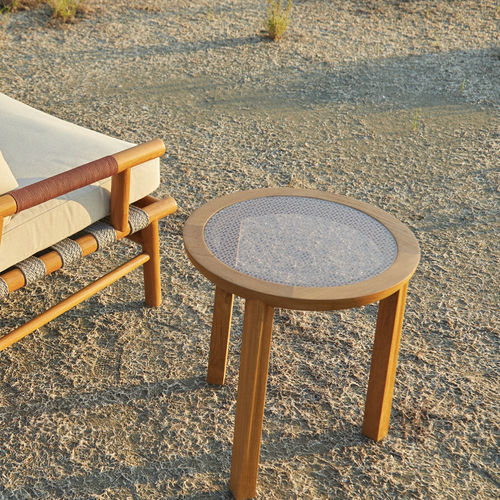 Design-Couchtisch - SINI  - Yaaz - Teakholz / Gestell aus Teakholz / rund