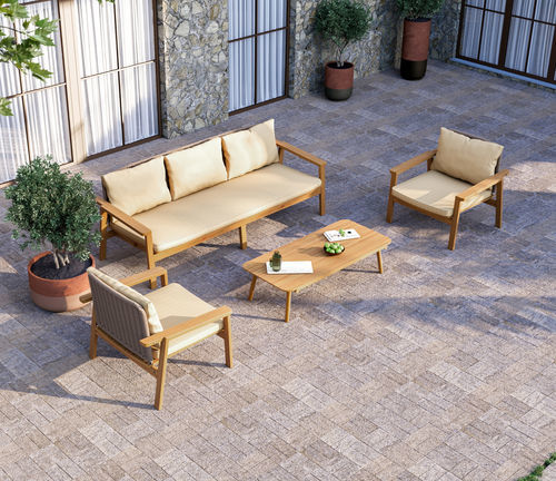 Design-Couchtisch - UZ - Yaaz - Teakholz / Gestell aus Teakholz / rechteckig