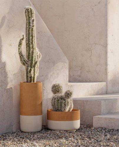 Ton-Pflanzkübel - KUVA R60 - Yaaz - rund / Design / beige
