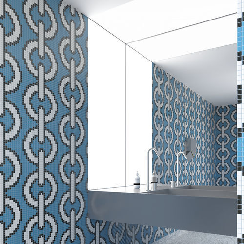 Marmor-Mosaikfliese - CHAIN CERULEO  - TESSERE - Lavaoptik / Naturstein / Recycling-Glas