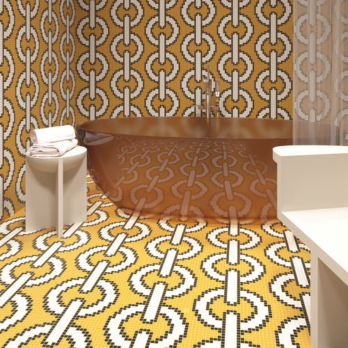 Lavaoptik-Mosaikfliese - CHAIN GIALLO - TESSERE - Naturstein / Recycling-Glas / Hochglanz