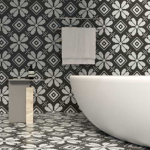 Marmor-Mosaikfliese - NERO - TESSERE - Lavaoptik / Naturstein / Recycling-Glas