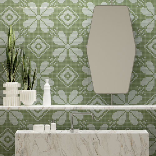 Marmor-Mosaikfliese - TESSERE - Lavaoptik / Naturstein / Recycling-Glas