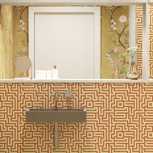 Marmor-Mosaikfliese - LABYRINTH GINGER - TESSERE - Lavaoptik / Naturstein / Recycling-Glas