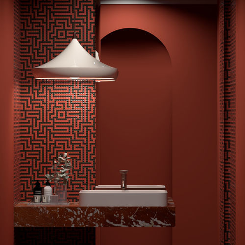 Marmor-Mosaikfliese - LABYRINTH ROSSO NERO  - TESSERE - Lavaoptik / Naturstein / Recycling-Glas