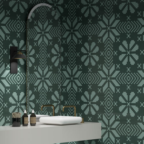 Lavaoptik-Mosaikfliese - LACE A96 AN16  - TESSERE - Naturstein / Recycling-Glas / Hochglanz
