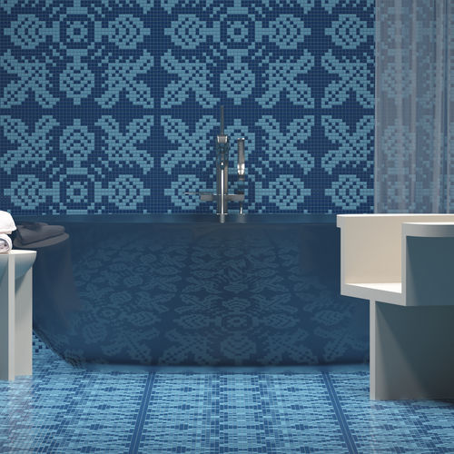 Marmor-Mosaikfliese - LYS AZZURRO - TESSERE - Lavaoptik / Naturstein / Recycling-Glas