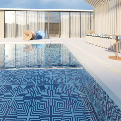 Marmor-Mosaikfliese - OPTIC AZZURRO FLAT - TESSERE - Lavaoptik / Naturstein / Recycling-Glas