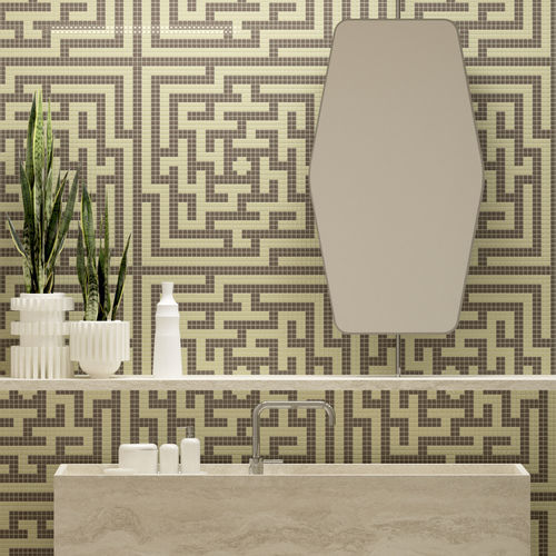 Marmor-Mosaikfliese - PUZZLE STRAW - TESSERE - Lavaoptik / Naturstein / Recycling-Glas