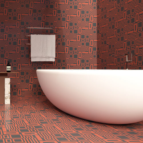 Marmor-Mosaikfliese - SWITCH ROSSO NERO - TESSERE - Lavaoptik / Naturstein / Recycling-Glas