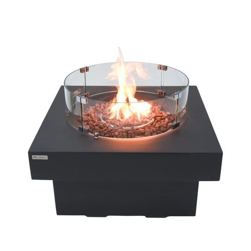 Garten-Feuerstelle / Gas - MODENO - BRANFORD - ELEMENTI - Mineralguss / quadratisch / grau