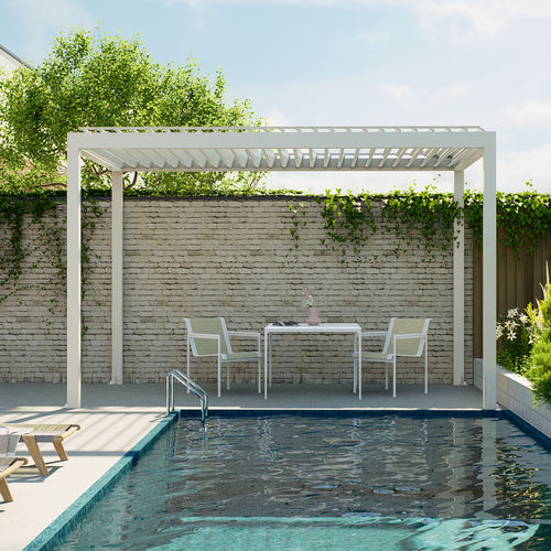 Selbsttragende Pergola - LAGOM - Lavia Outdoor Living Space - angebaut / extrudiertes Aluminium / mit orientierbaren Lamellen