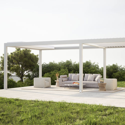 Selbsttragende Pergola - RIPPLE - Lavia Outdoor Living Space - angebaut / Aluminium / mit orientierbaren Lamellen