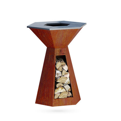 Garten-Feuerstelle / mit Plancha-Grill - Agape|85 - Hexagone - Holz / Stahl / Cortenstahl