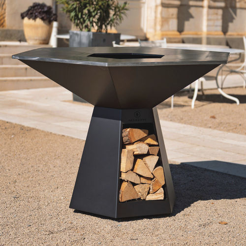 Garten-Feuerstelle / mit Plancha-Grill - Grand banquet|150 - Hexagone - Holz / Stahl / andere Formen