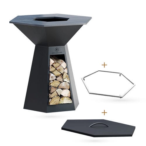 Garten-Feuerstelle / mit Plancha-Grill - Pack Festin |105  - Hexagone - Holz / Stahl / andere Formen