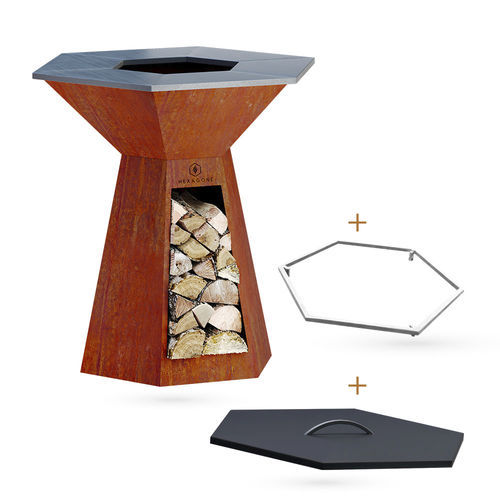 Garten-Feuerstelle / mit Plancha-Grill - Feast Pack|105 - Hexagone - Holz / Cortenstahl / andere Formen